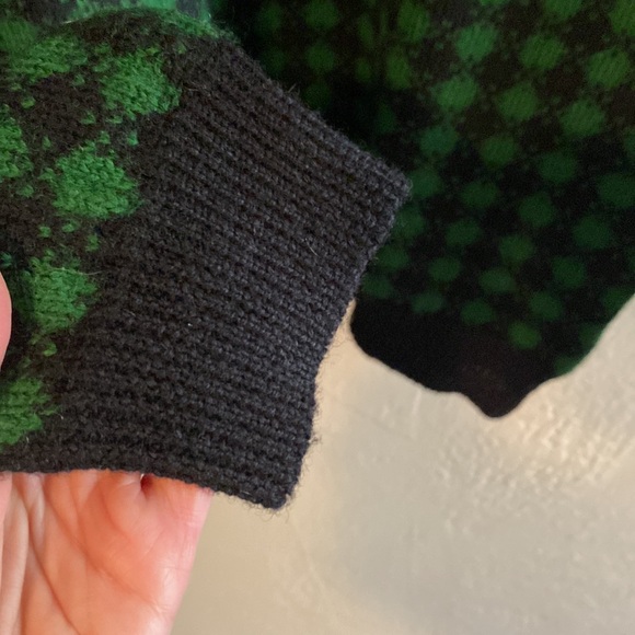 Jones New York 100% Wool Pullover Green Navy Checked Mock Turtleneck Sweater Sm - Picture 3 of 5